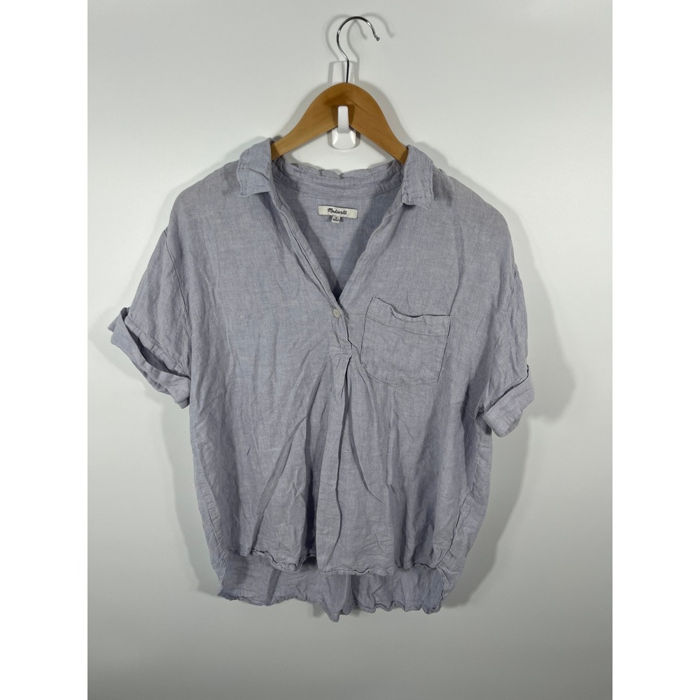 Madewell Womens Linen Blend Blouse Top M Purple Boxy Resort Euro Summer Beach